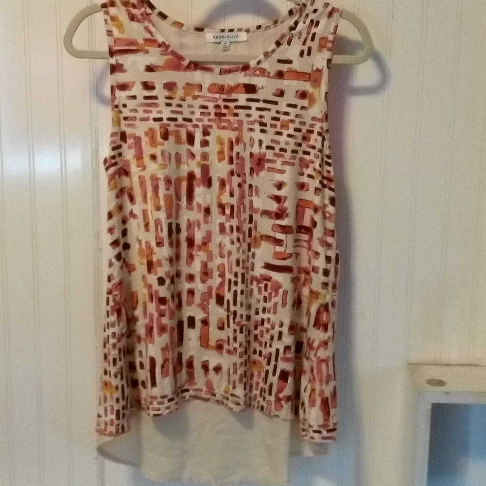 Rose +Olive orange multi sleevless top, sz M